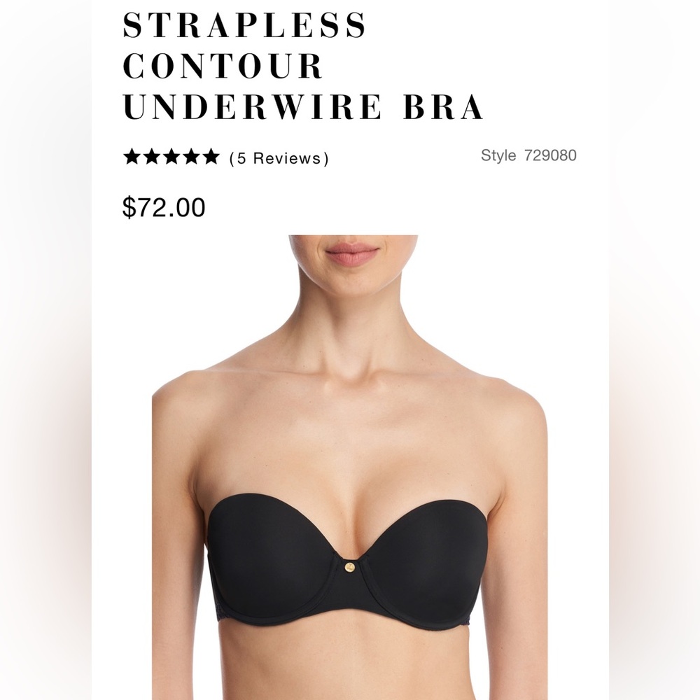 NATORI PURE LUXE STRAPLESS CONTOUR UNDERWIRE BRA size 38D black